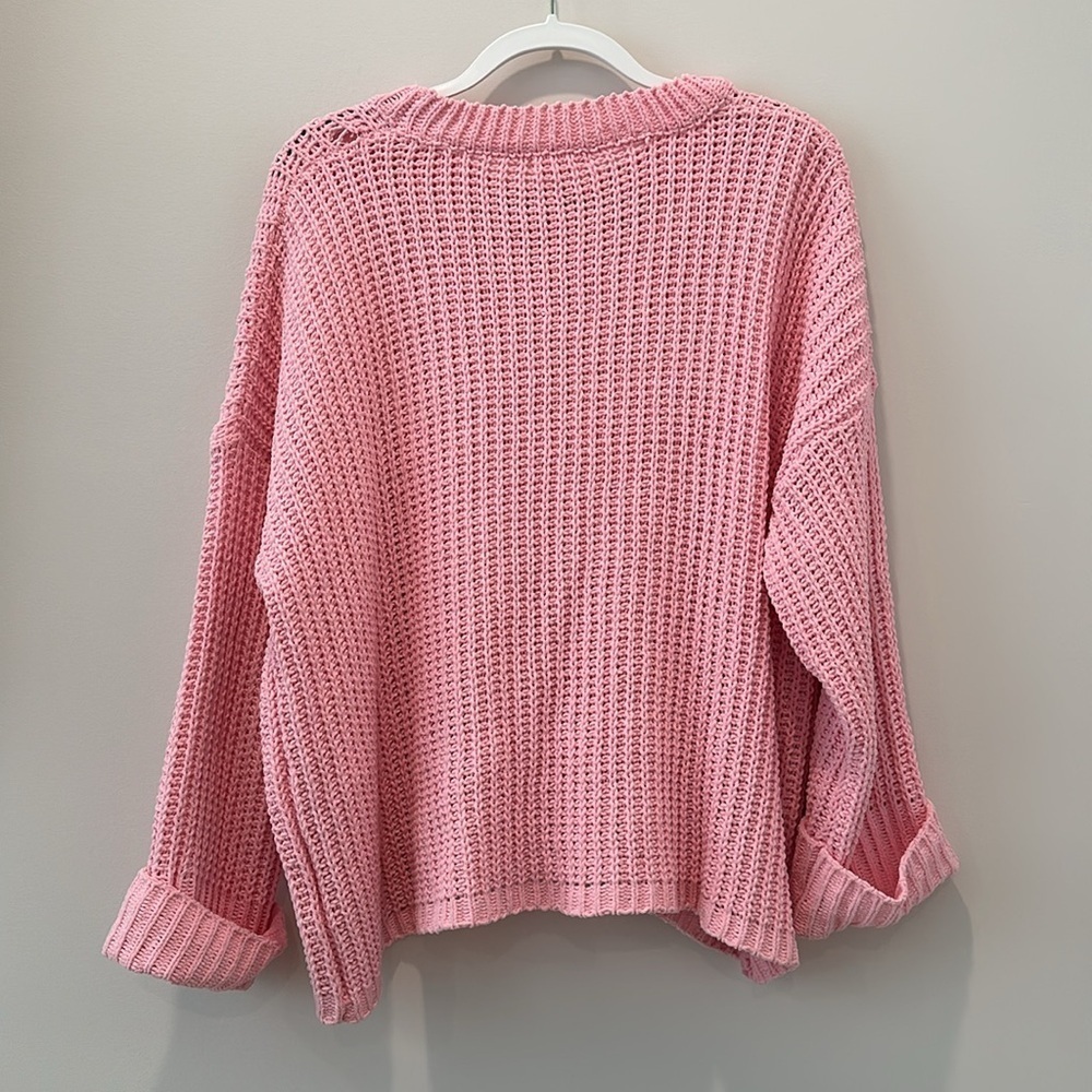 Oversized Chunky Open Knit Barbie Pink Sweater Size Small Girl Slouchy Pretty - Picture 4 of 7